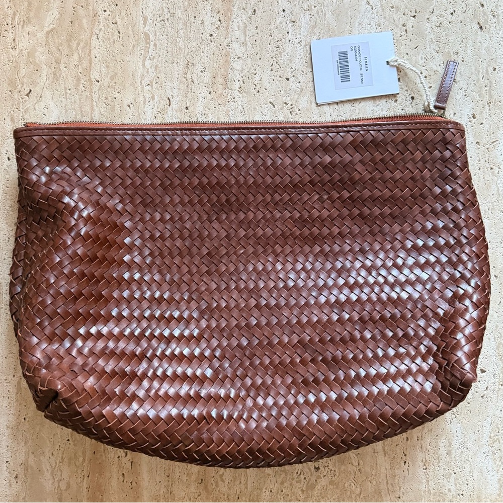 Bembien Grande Pouche in Sienna: Large Brown Woven Leather Clutch / Dopp Kit